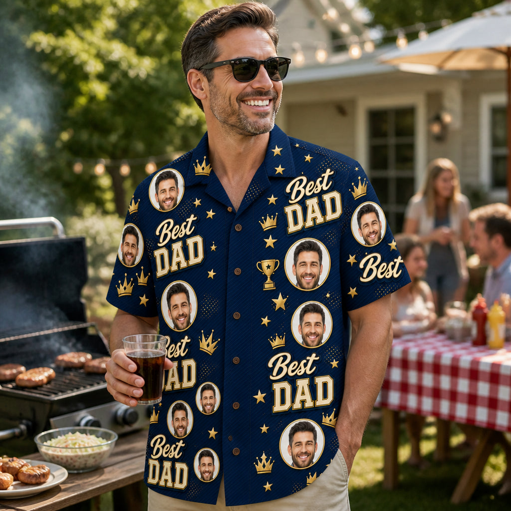 Best Dad Photo Medallion Hawaiian Shirt - Lifestyle 2