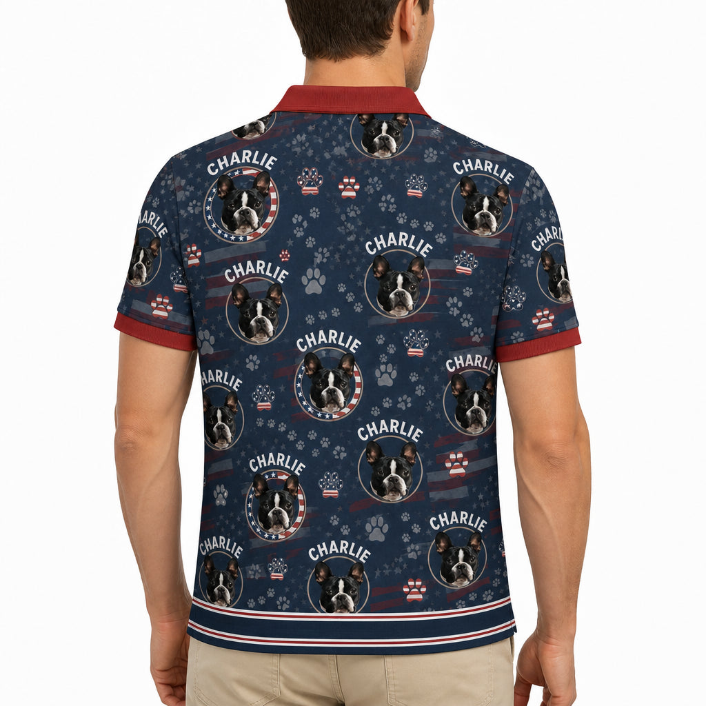 American Flag Pet Photo Polo - Back view