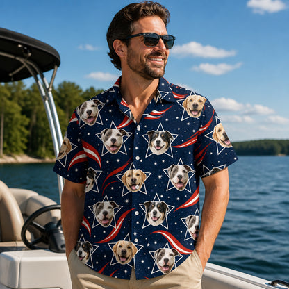Custom Pet Face Stars & Stripes Hawaiian Shirt - Lifestyle 1