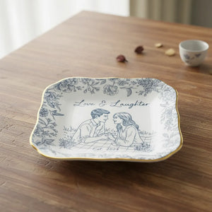 Custom Photo Pencil Sketch Loving Couple Family Pet - Personalized Ring Dish