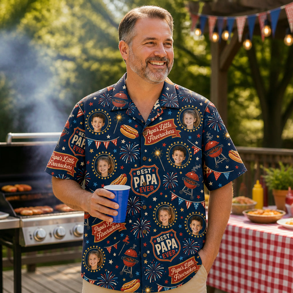 Best Papa Ever Fireworks Face Hawaiian Shirt - Lifestyle 2