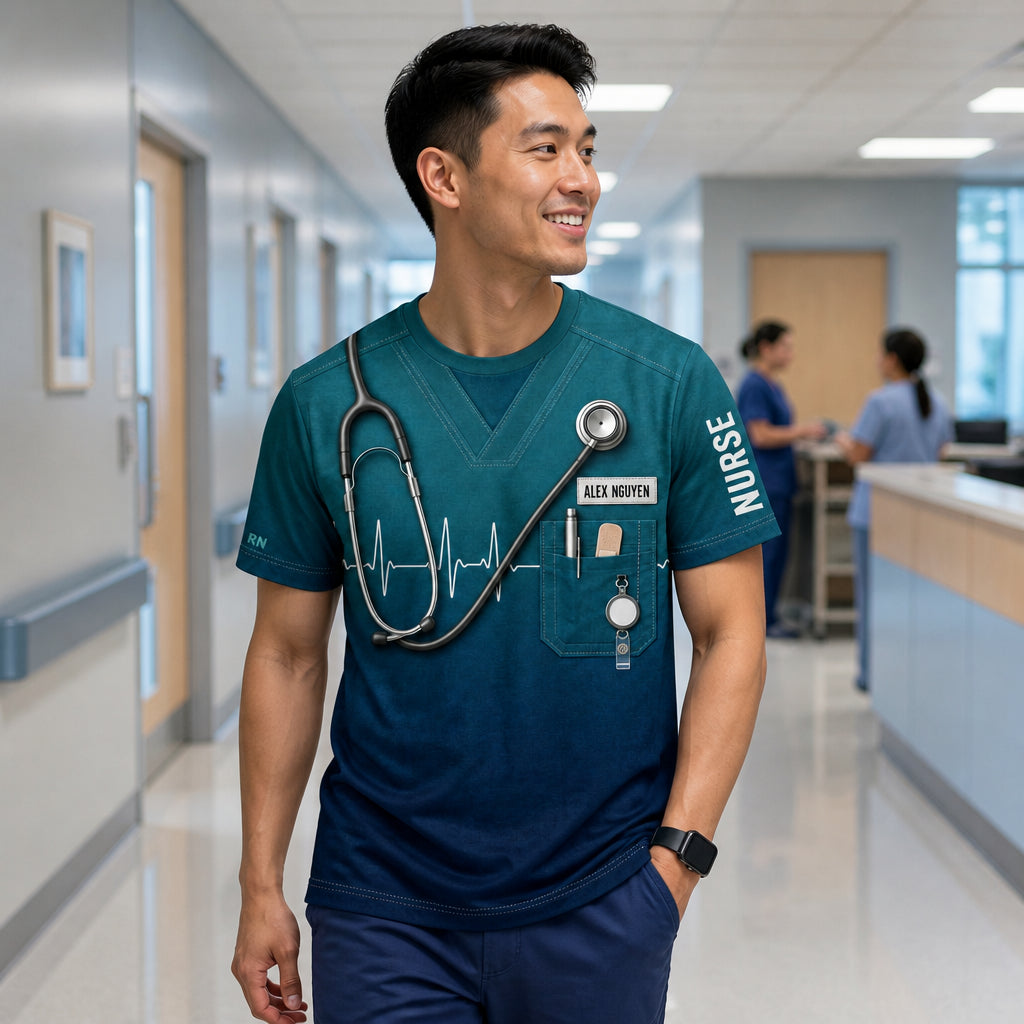 Personalized Nurse Scrubs AOP T‑Shirt with Name Patch - Personalized T-Shirt - All Over Printed d9335c74-5570-4bc1-81b1-2319f2e0f035.jpg