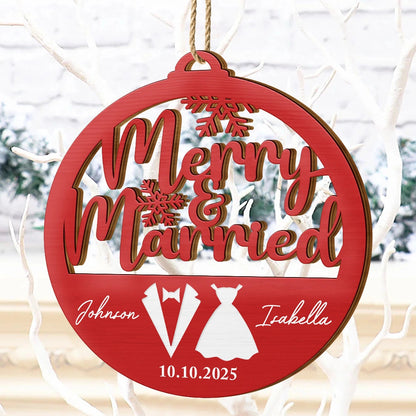 First Christmas Couple Merry & Married - Personalized Custom Shaped Wooden Ornament d96c8353-c67f-4beb-8068-ffe574c03c09-AT1754-CIN3607-MK-3.jfif