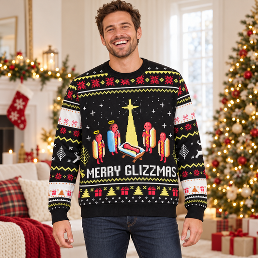 Merry Glizzmas Sweatshirt, Funny Hot Dog Christmas Sweater, Pixel Ugly Xmas Shirt, Meme Holiday Gift, Food Humor Winter Outfit d996b42e-7b28-44dd-abbc-399a0797dc2e--o-len-Noel-hot-dog-MERRY-GLIZZMAS-1.png