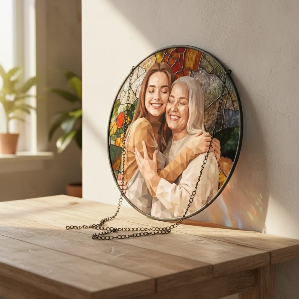 Custom Photo Portrait Couple Family - Personalized Stained Glass Window Hanging Suncatcher