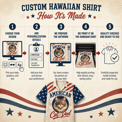 American Cat Dad – Patriotic Hawaiian Shirt - How it is made