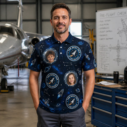 Best Dad in the Galaxy – Space Mission Photo Polo - Lifestyle 2
