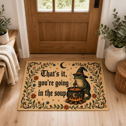 Printed Halloween Fabric Doormat with Witch Frog, Cauldron and Soup Meme Quote db0ee7fc-0a43-4d49-849e-debde0446fd1-4.jpg