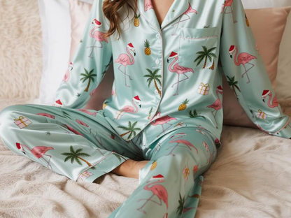Tropical Flamingo Christmas Satin Pajamas Set, Palm Tree Holiday PJs, Beach Christmas Loungewear, Matching Family Xmas Sleepwear dbd7a625-5a9d-4298-bad7-86429ca6eb26-il_1588xN.7269004008_fnuo_converted.png