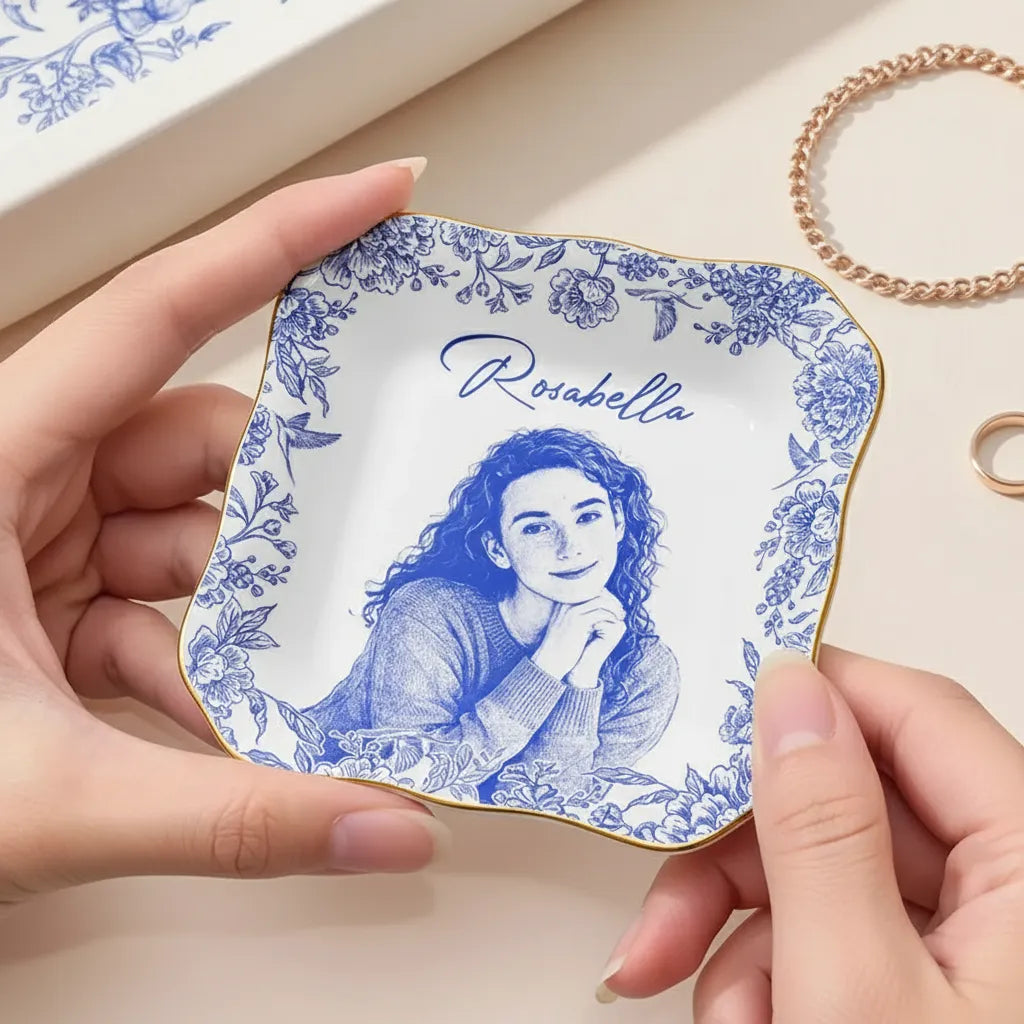 Custom Photo Pencil Sketch Loving Couple Family Pet - Personalized Ring Dish