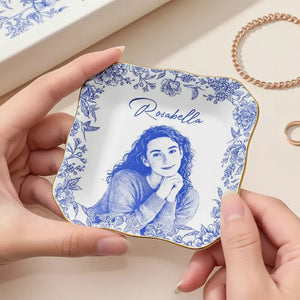 Custom Photo Pencil Sketch Loving Couple Family Pet - Personalized Ring Dish