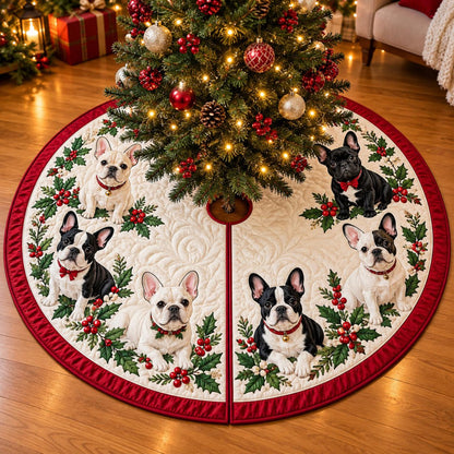 Quilted French Bulldog Christmas Tree Skirt – Festive Frenchie Design with Holly & Red Bows, Cozy Holiday Decor, Christmas Gift for Dog Lovers dd1909cc-fa29-42c5-9d67-7deb36876650-2.jpg