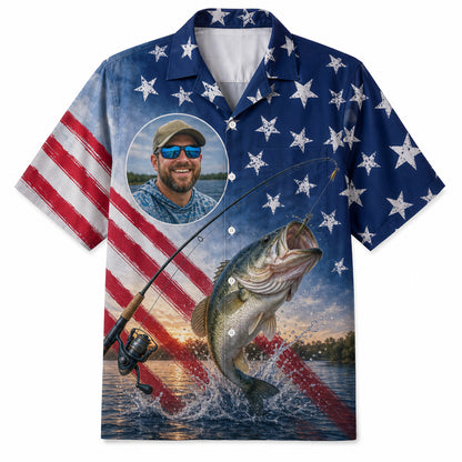Custom Photo Patriotic Fishing Hawaiian Shirt - Hero