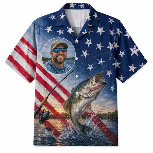 Custom Photo Patriotic Fishing Hawaiian Shirt - Hero