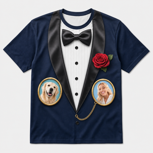 Custom Face Tuxedo Cameo AOP T‑Shirt - Hero