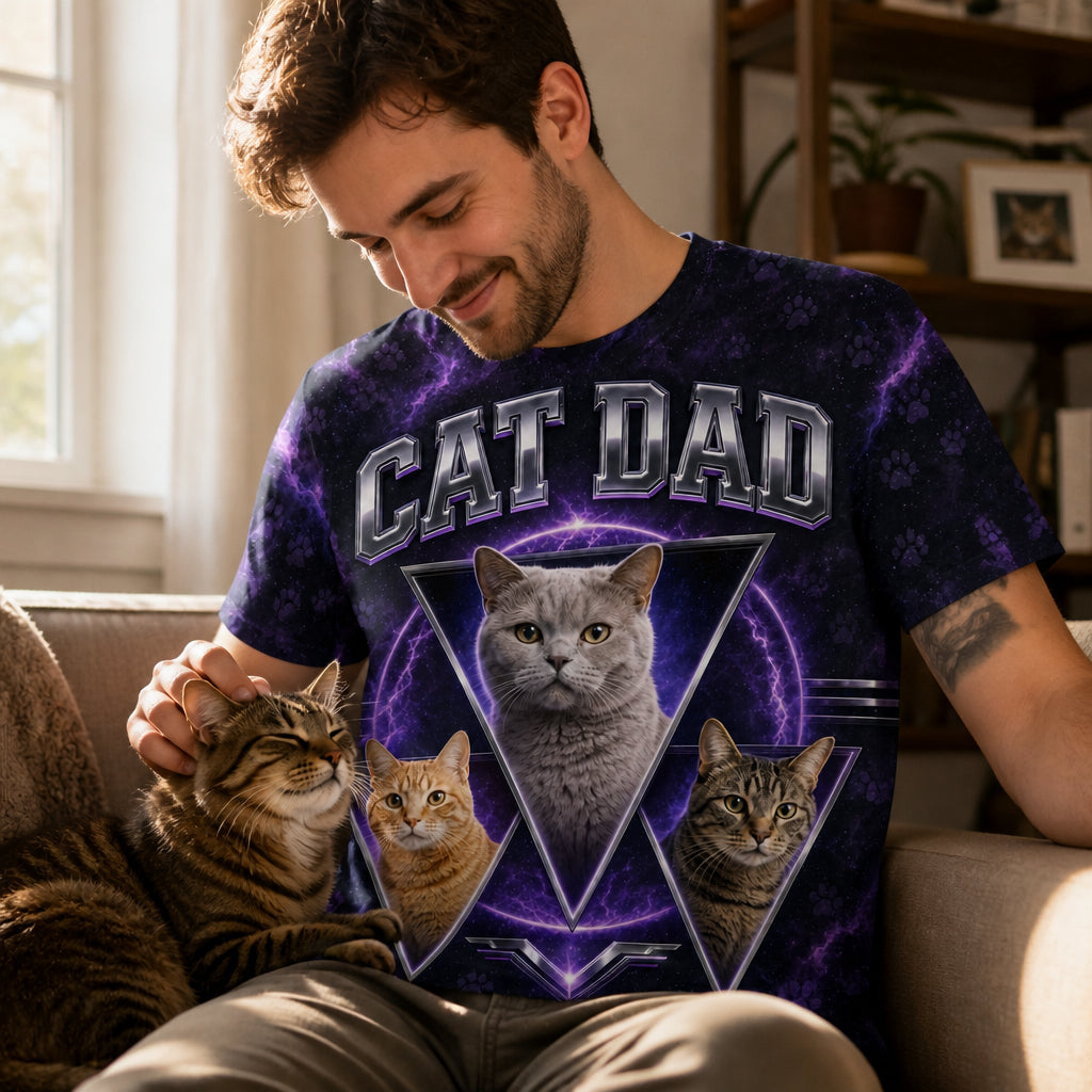 Cat Dad – Custom 3-Photo Tee - Lifestyle 2