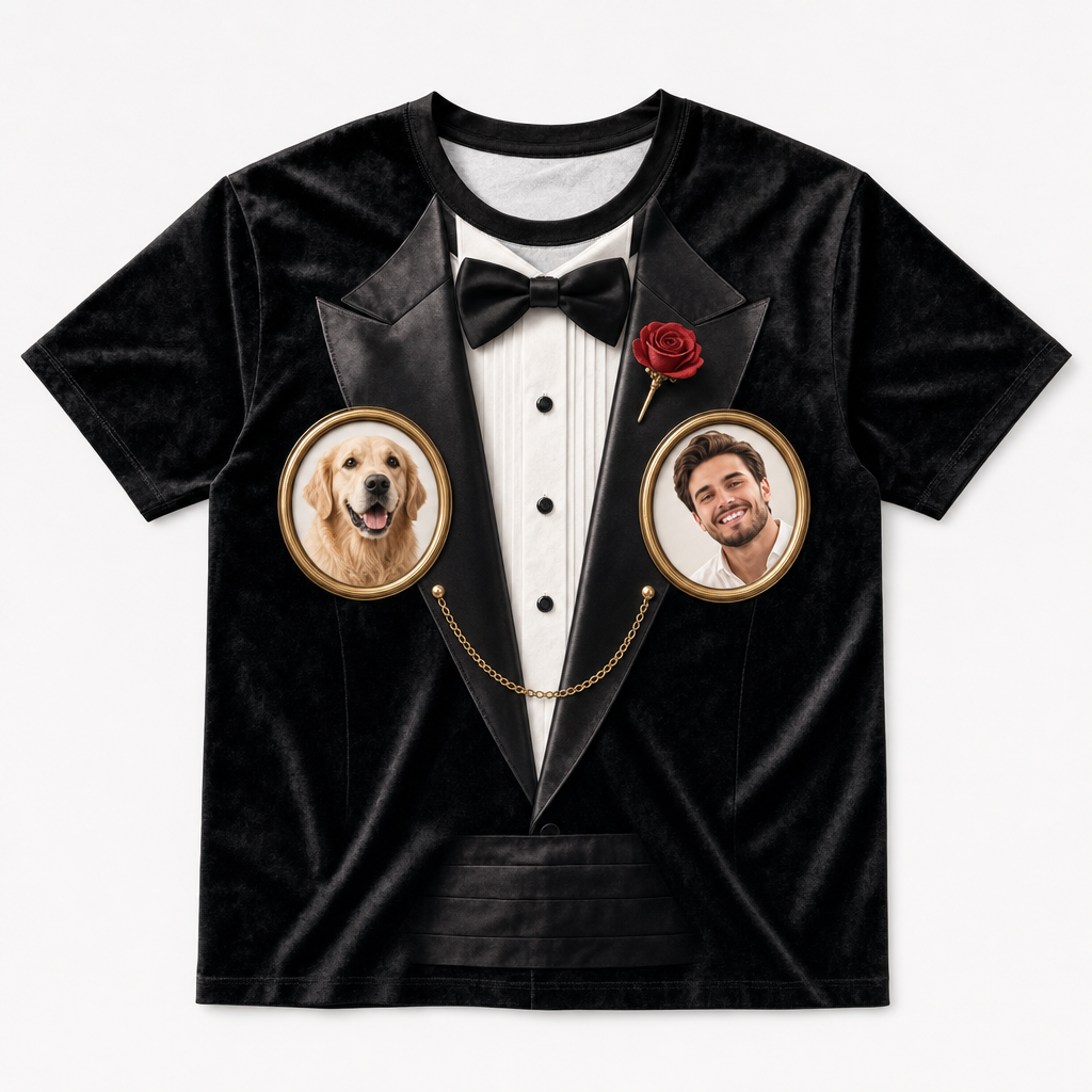 Tuxedo Cameos – Your Face & Pet Face AOP Tee - Hero