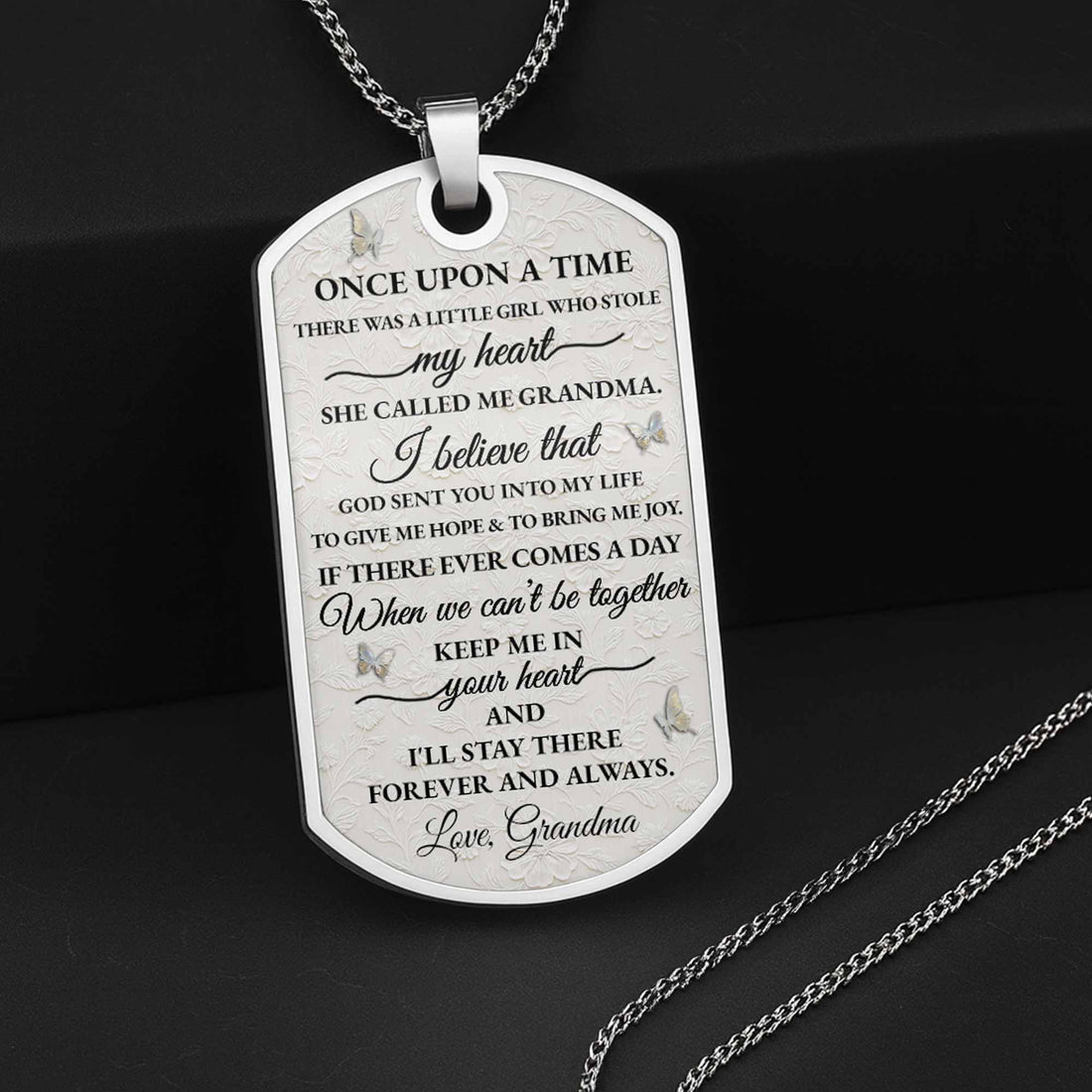 To My Granddaughter Love You Forever Flower Necklace,Personalized Custom Dog Tag Necklace,Gift For Granddaughters de340c1b-f9f8-440a-98c8-68861a2a3769-GDT389_DTNECK5.jpg