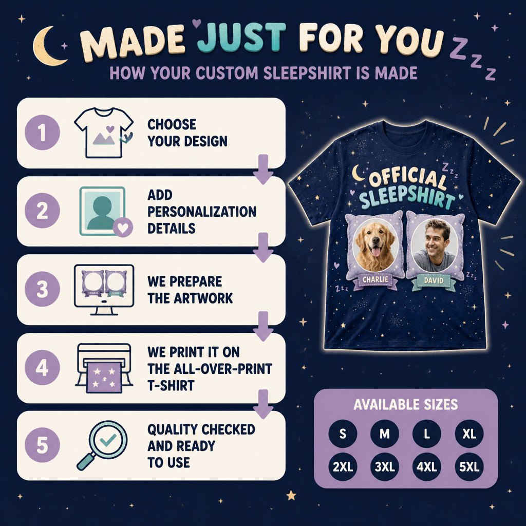 Official Sleepshirt — Pet + Owner Photo AOP Tee - How to customize