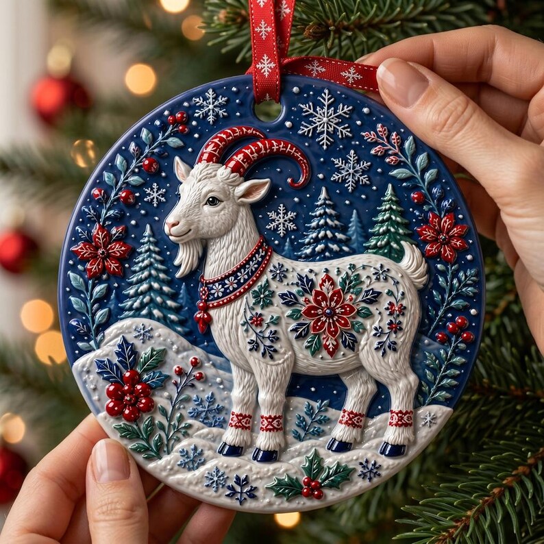 Handcrafted Ceramic Christmas Goat Ornament 3D, Festive 3D Winter Wonderland Decor, Unique Holiday Tree Decoration Gift de6e08c9-d0e9-4021-906d-4470434f9643-j3.jpg