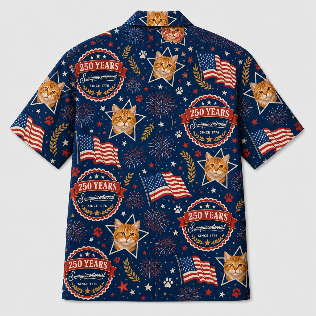 USA 250 Cat Celebration Hawaiian Shirt - Back view