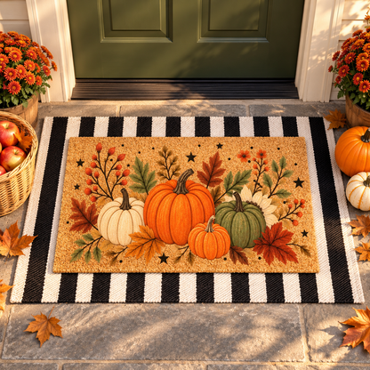Fall Pumpkin Doormat, Autumn Door Mat, Harvest Welcome Mat, Pumpkin Front Porch Decor, Thanksgiving Doormat, Fall Outdoor Entryway Mat df50c496-088e-4fbb-8314-f37078ecc241-banner-1.png