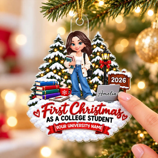 First Christmas As College Student - Personalized Acrylic Ornament - Christmas Gift For College Students, Freshmen, Son, Daughter df9c14fe-c96b-4036-b50c-4df960df1f14-PYwSNKBHFd__web6.jpg