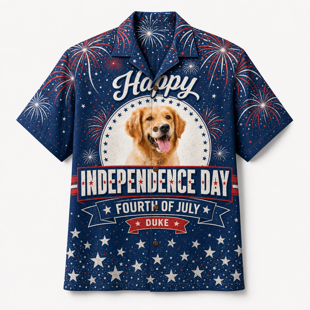 Custom Pet Photo Independence Day Hawaiian Shirt - Hero