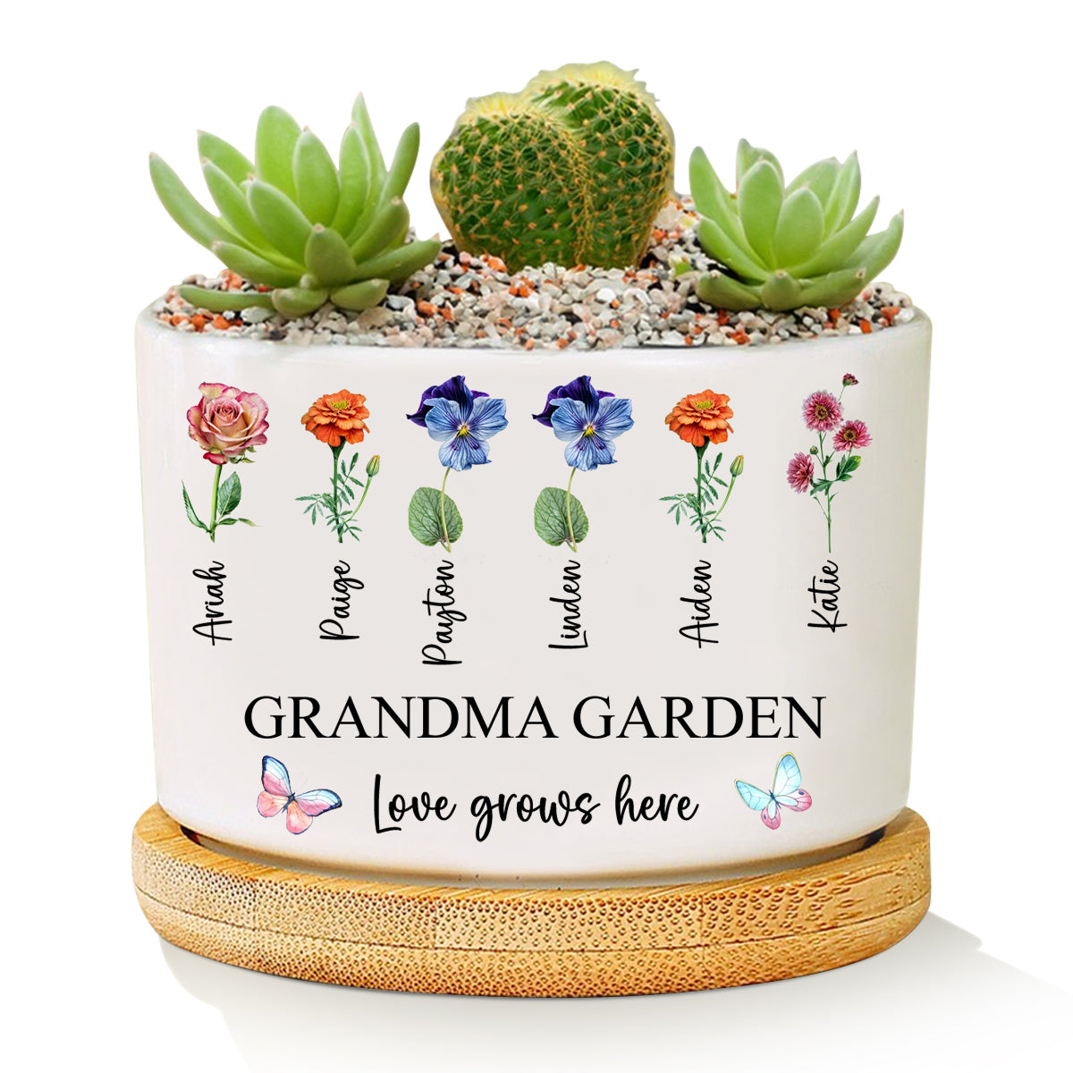 Personalized Grandma's Garden Outdoor Flower Pot With Grandkids Name and Birth Flower For Mother's Day dhgfjghjghjhj.jpg