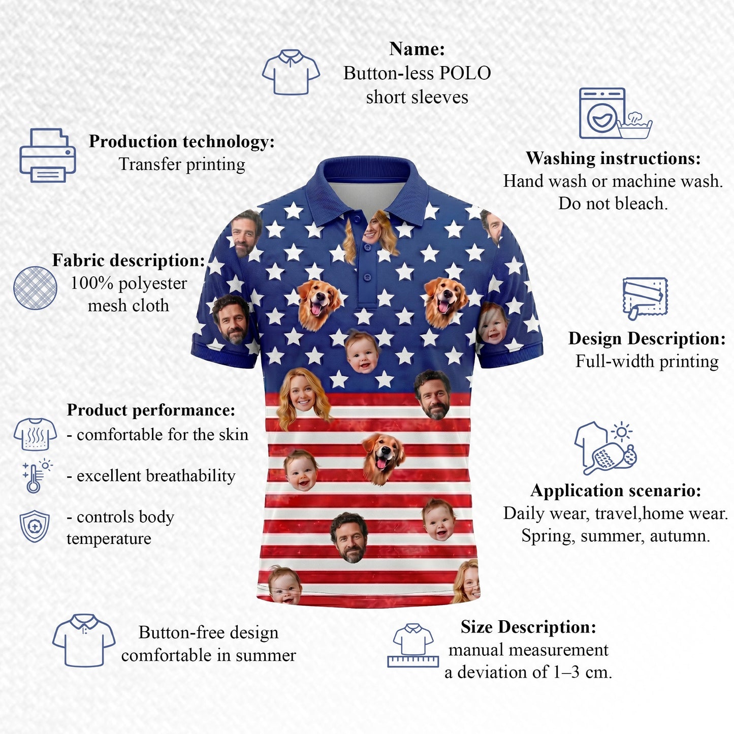 Custom Face American Flag Polo Pickleball Shirt
