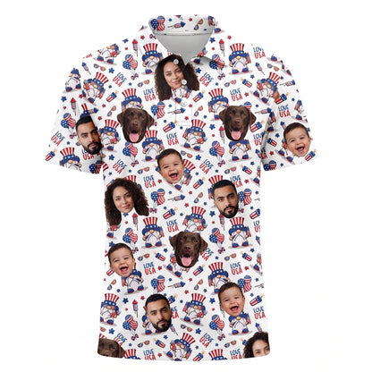 Custom Face American Flag Gnome Polo Shirt