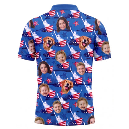 Custom Face American Flag Pickleball Polo Shirt