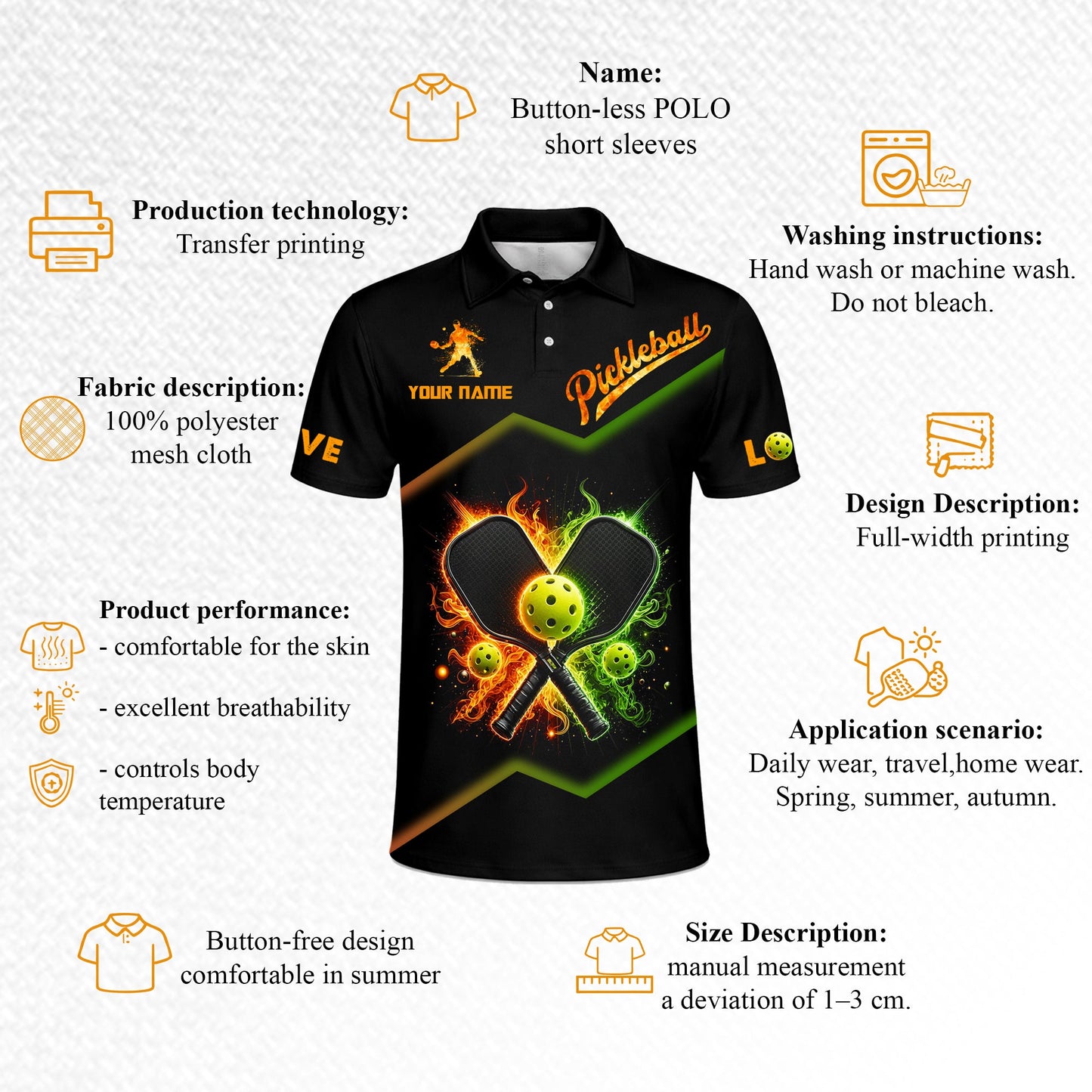 Custom Fire Pickleball Polo Shirt