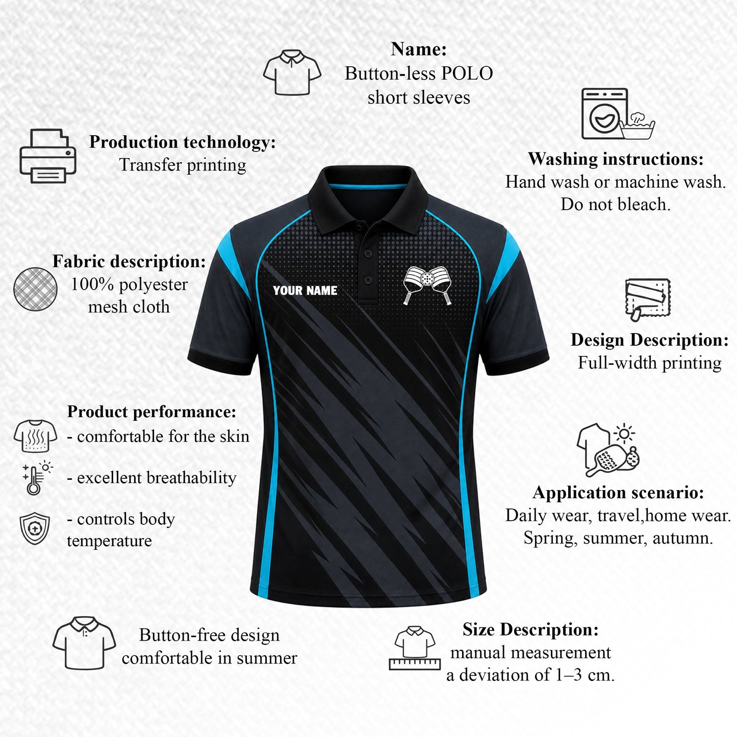 Custom Pickleball Polo Black Blue