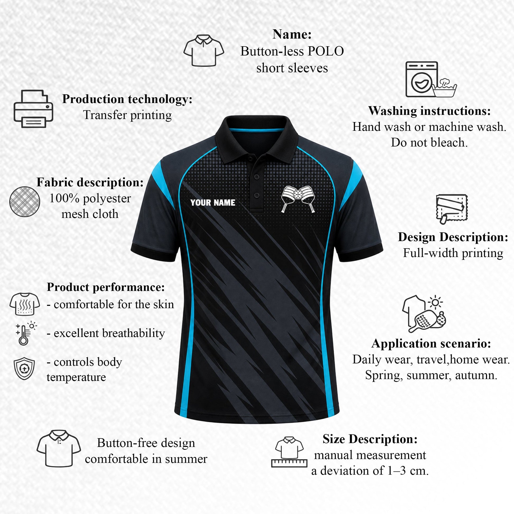 Custom Pickleball Polo Black Blue