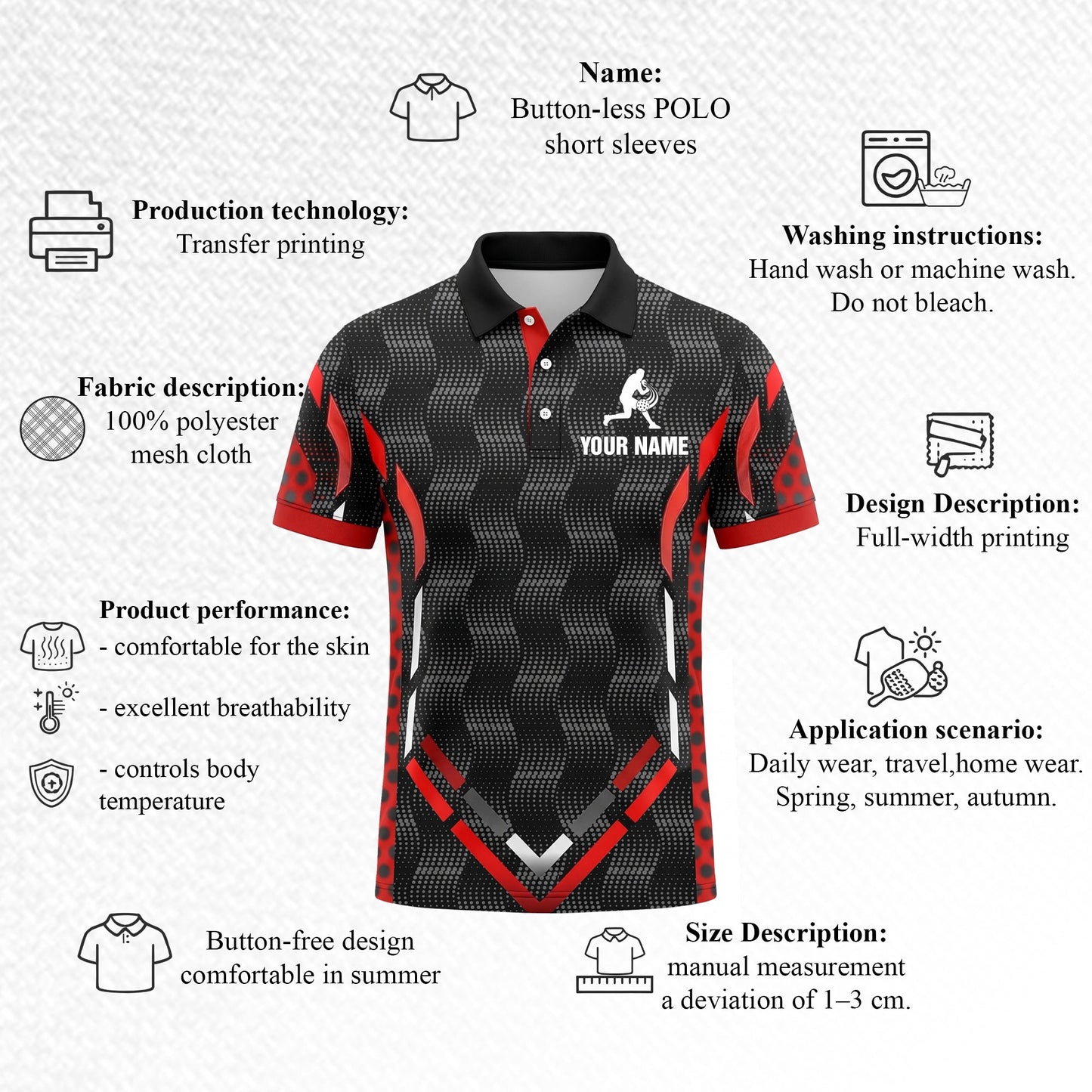 Custom Black Red Pickleball Polo Shirt