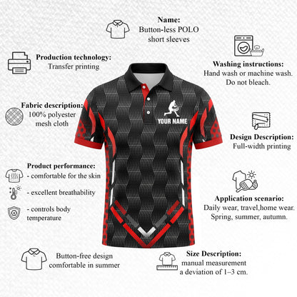 Custom Black Red Pickleball Polo Shirt