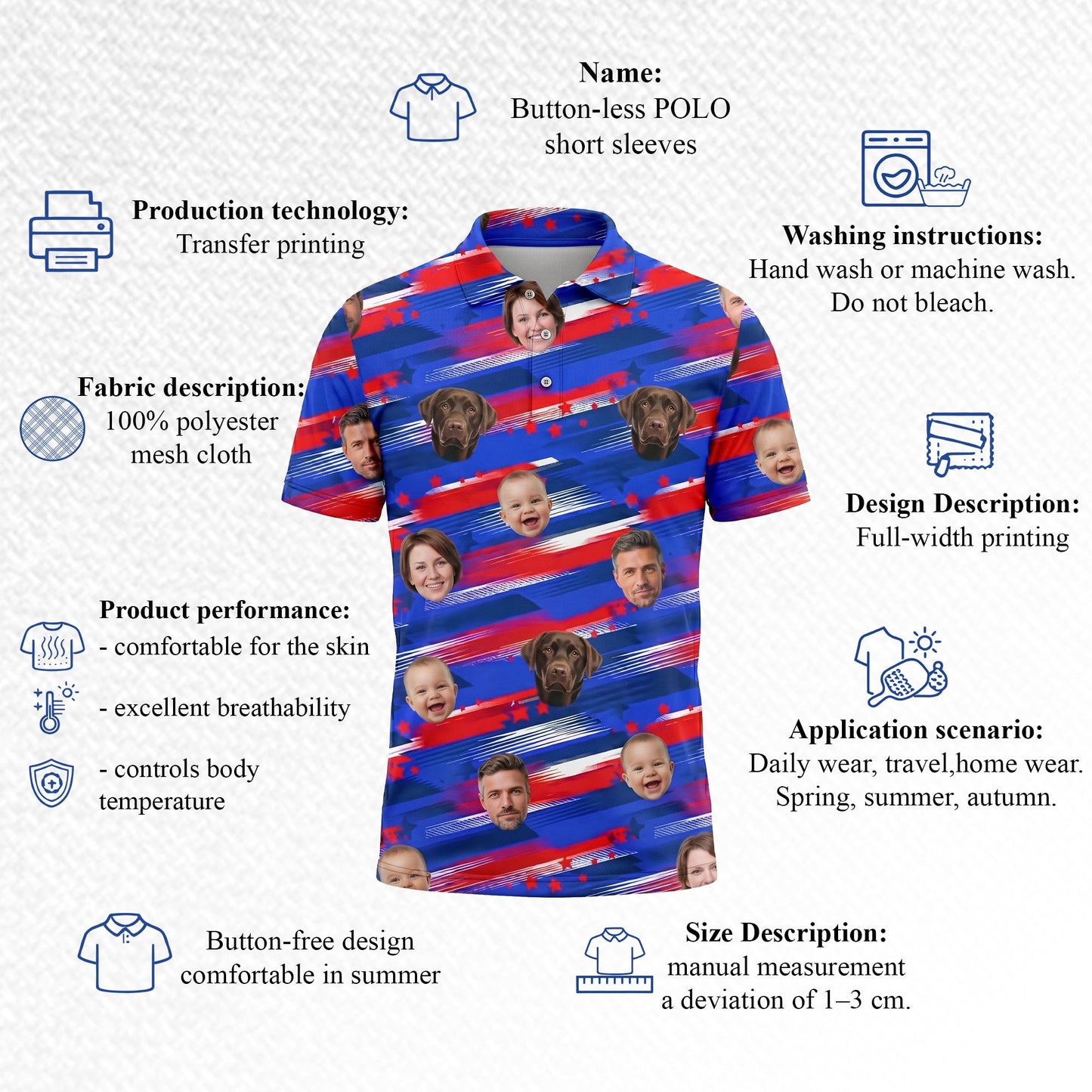 Custom American Flag Face Print Personalized Polo Shirt