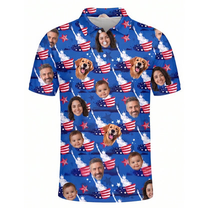 Custom Face USA Flag Polo Shirt