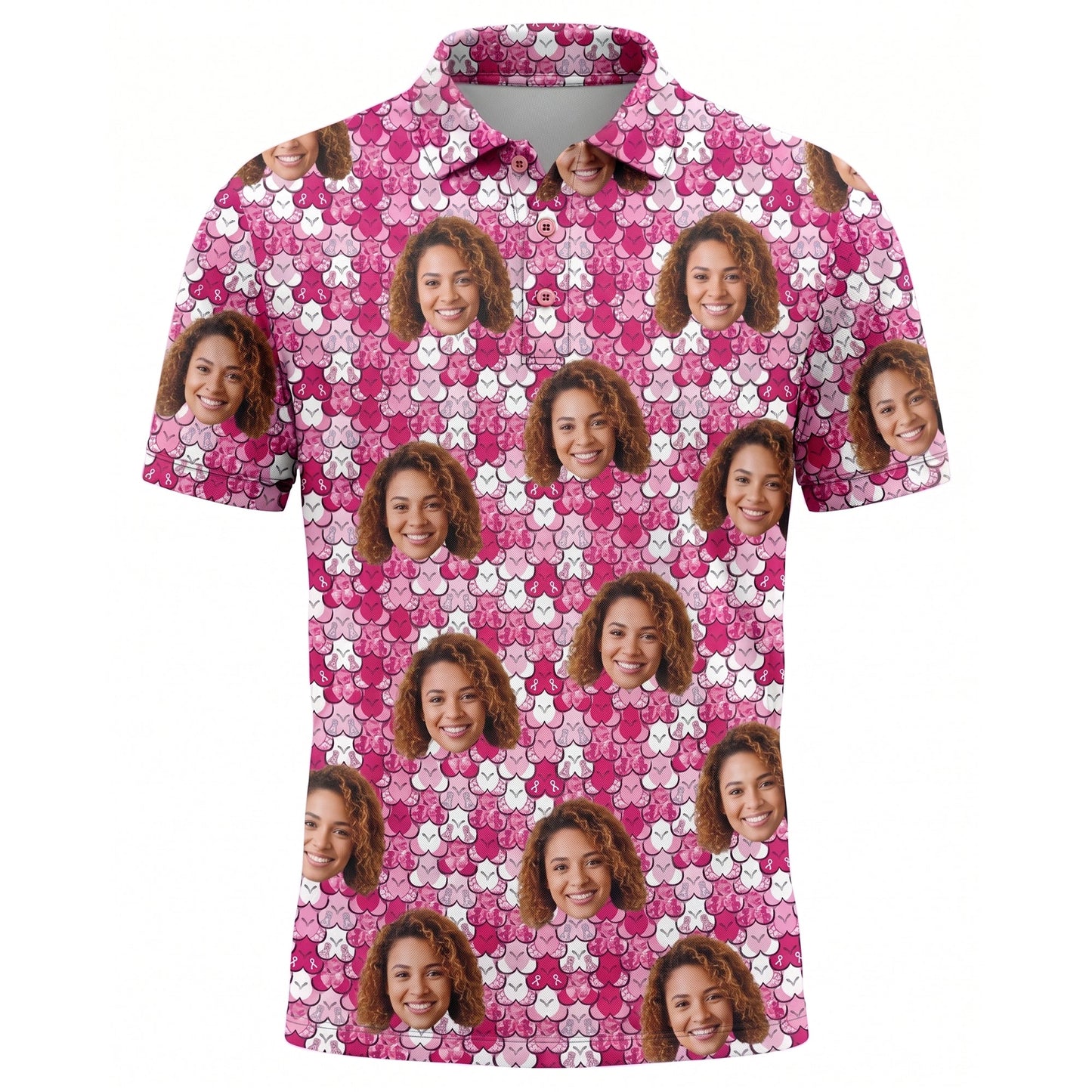 Custom Face Pink Ribbon Breast Cancer Awareness Polo