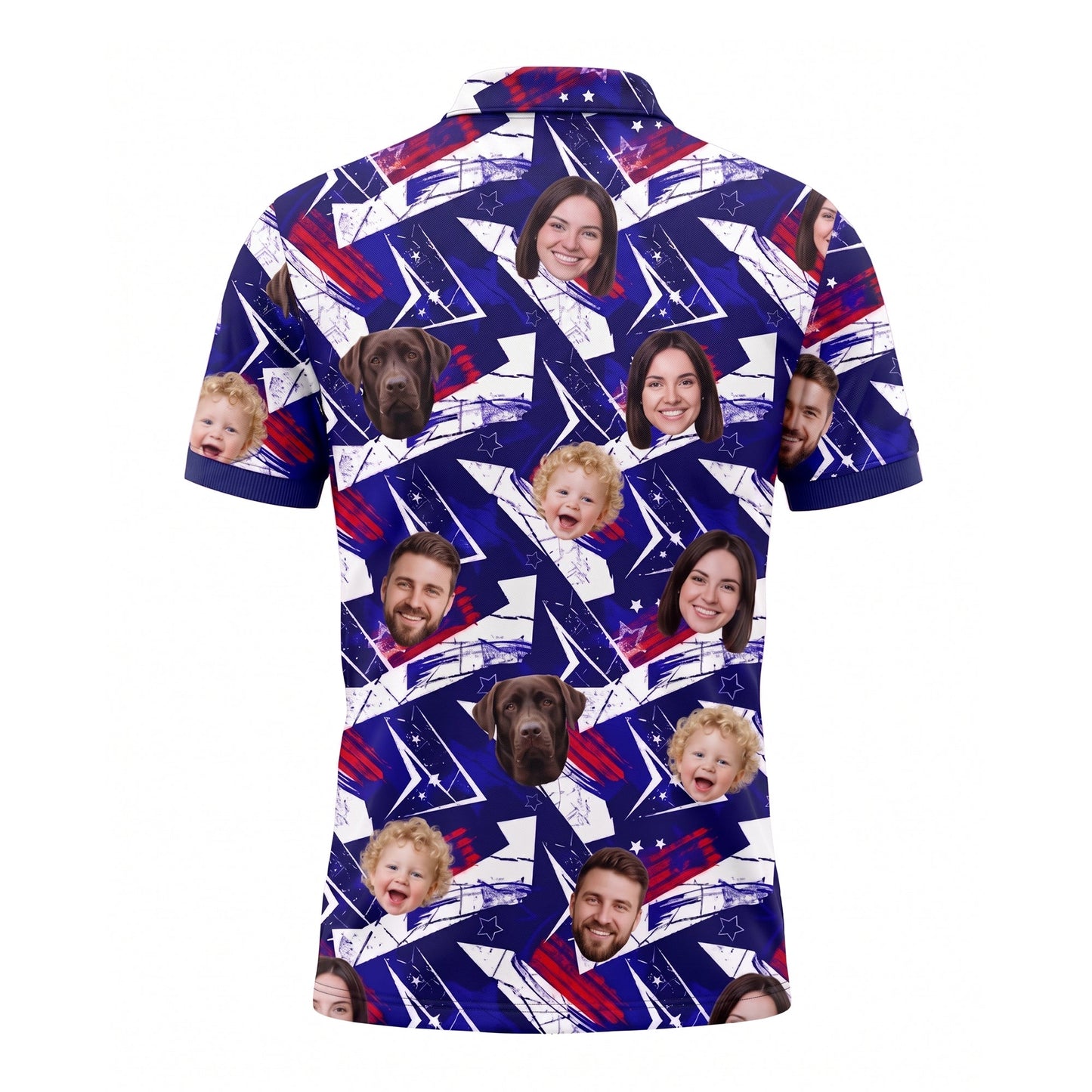 Custom Face Polo Shirt Blue Star Pattern