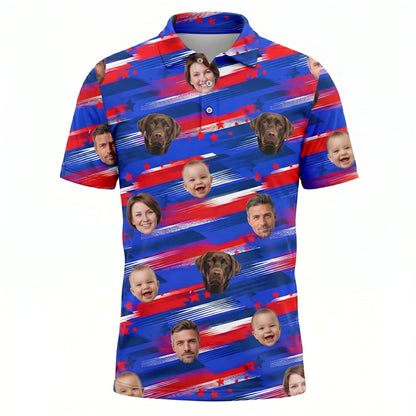 Custom American Flag Face Print Personalized Polo Shirt