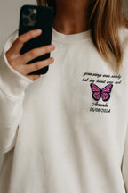 Embroidered Butterfly Memorial Hoodie - Custom Name, Date & Quote Sweatshirt - A Big Piece of My Heart Lives In Heaven