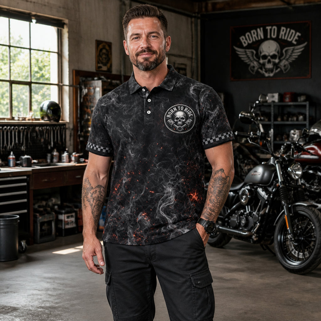 Born To Ride Smoke-Skull AOP Polo - Polo shirt - All over printed e09ac505-3f69-45b8-8a43-66588343991a.jpg