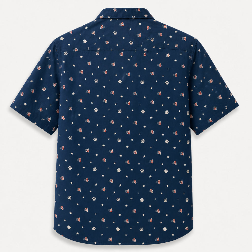 Patriotic Dog Dad Hawaiian Shirt – Custom Pet Photo - Back view