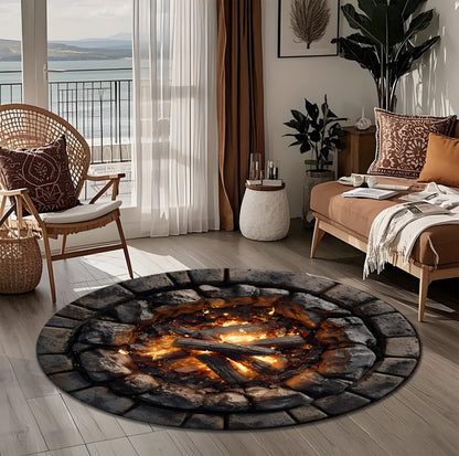 Round Campfire Rug for Living Room, 3D Fire Pit Floor Mat with Stone Print, Cozy Cabin Decor Accent for Rustic and Nature-Inspired Homes e0c81221-32b5-47e6-b705-fea289de95ed-2.jpg
