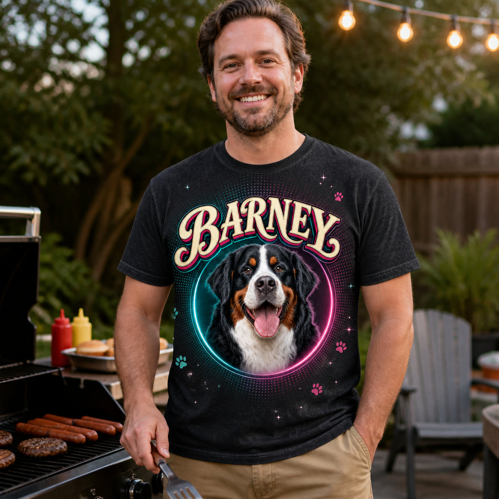 Custom Pet Photo Retro Glow Name Tee - Lifestyle 1