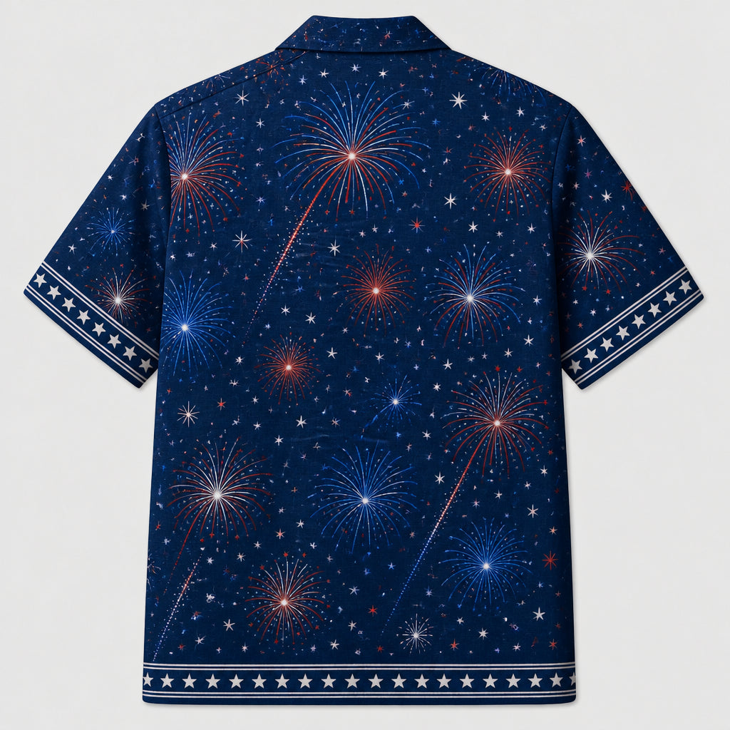 4th of July Fireworks Pet Photo Hawaiian Shirt - Back view