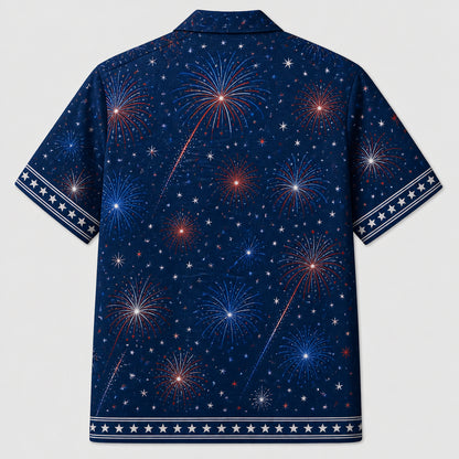 4th of July Fireworks Pet Photo Hawaiian Shirt - Back view