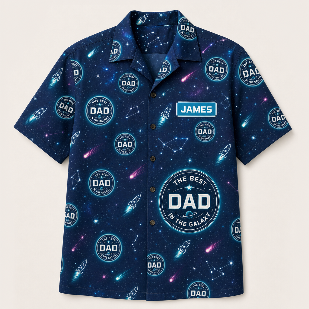 Best Dad in the Galaxy – Mission Patch Hawaiian Shirt (Personalized Name) - Hero